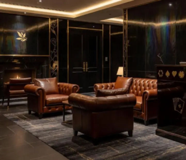 Elevated lounge at LuckyVegga with view onto high roller poker tables